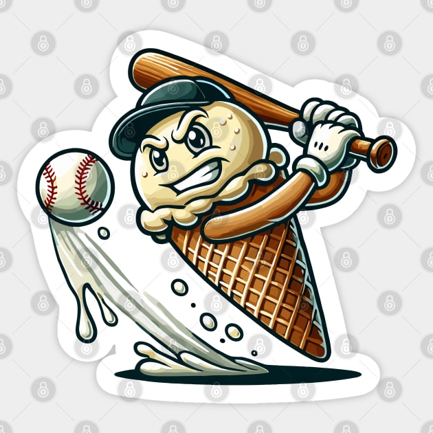 Baseball Ice Cream Cone Funny Sports Sticker by JessArty
